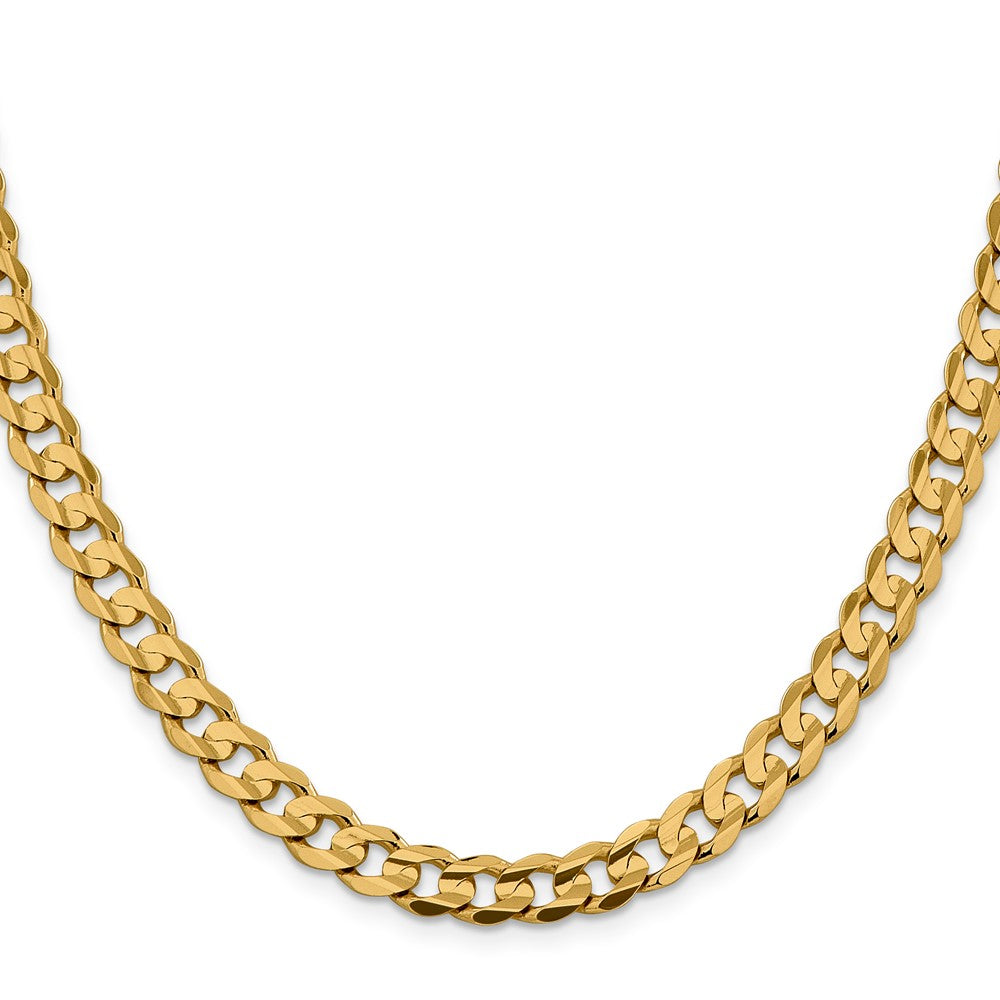 24 Inch 14K Yellow Gold 7.5mm Open Concave Curb Chain Necklace