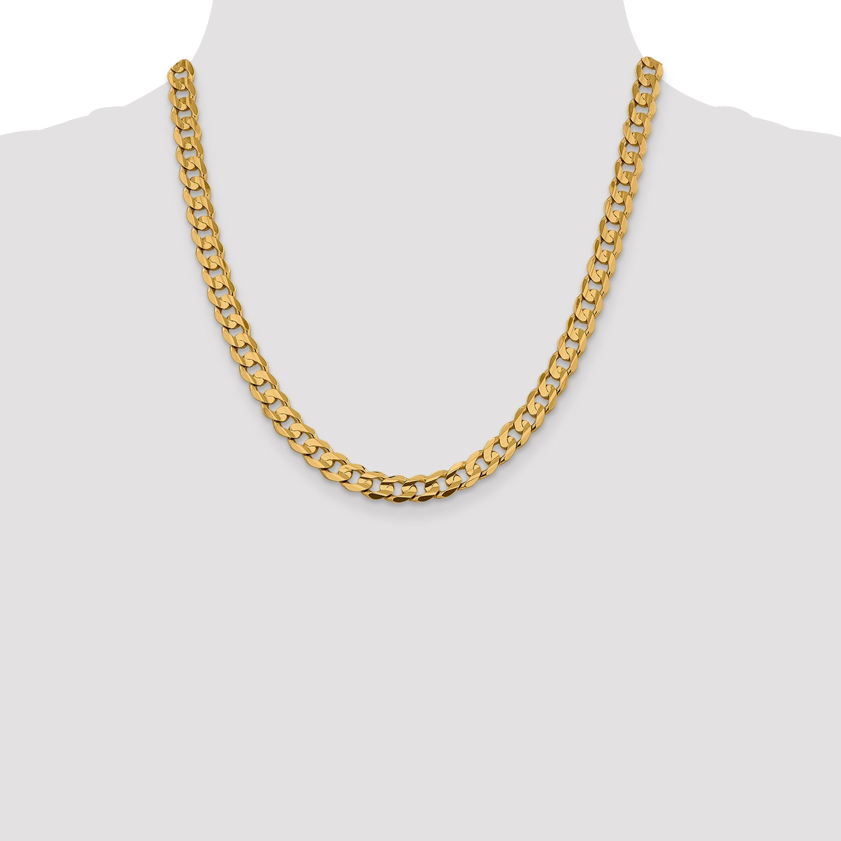 2 Inch 14K Yellow Gold 7.5mm Open Concave Curb Chain Necklace