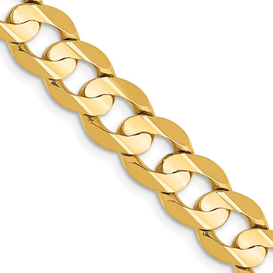 22 Inch 14K Yellow Gold 7.5mm Open Concave Curb Chain Necklace