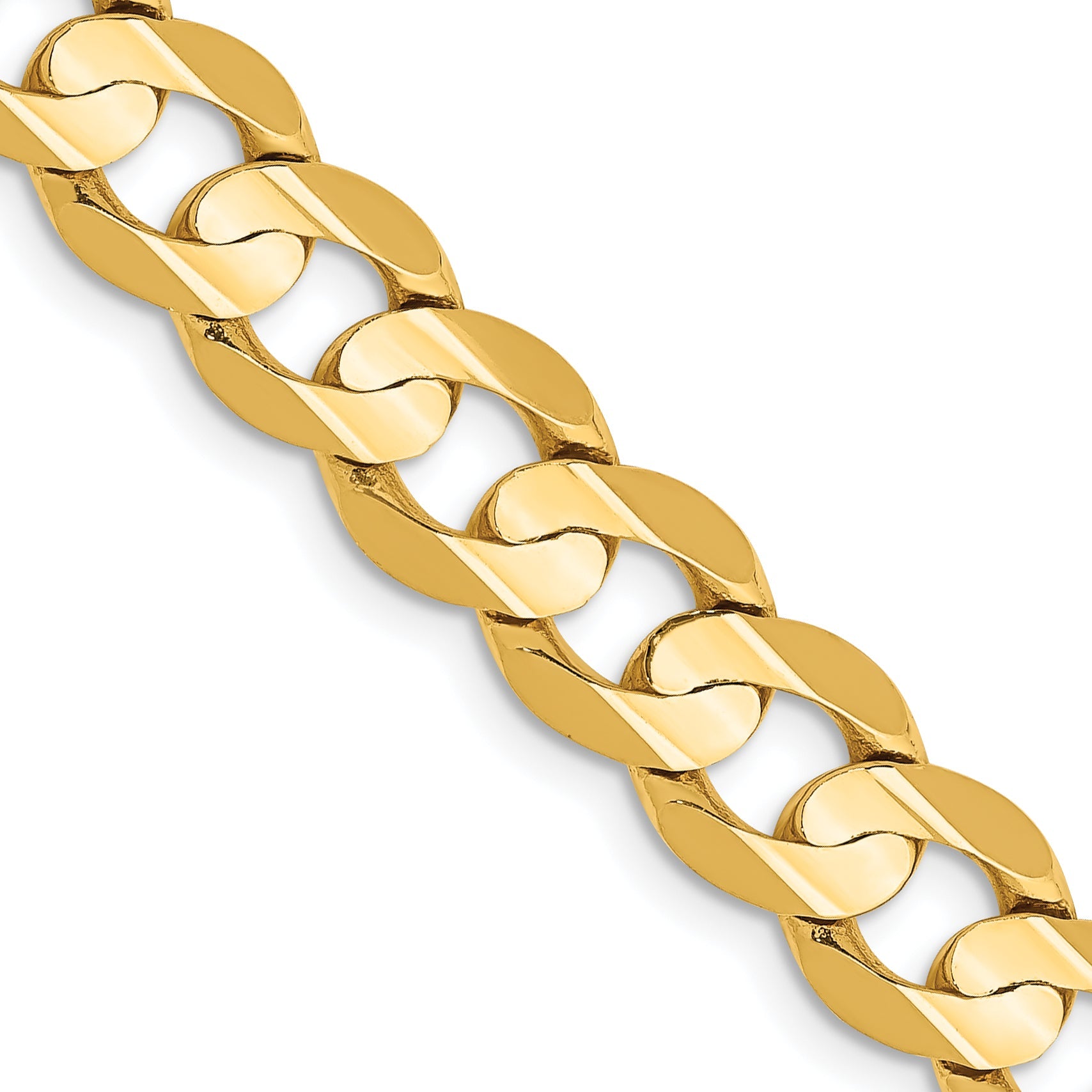 22 Inch 14K Yellow Gold 7.5mm Open Concave Curb Chain Necklace