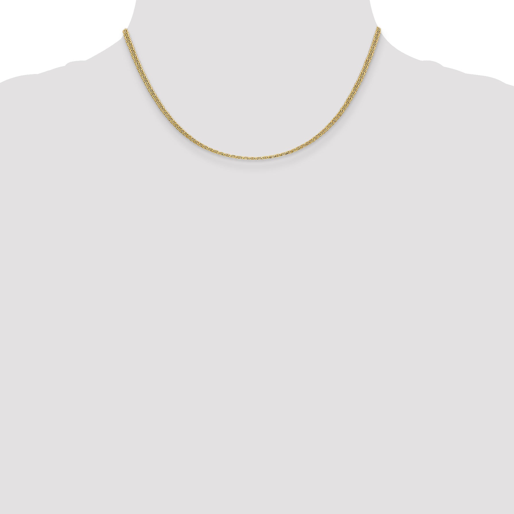 16 Inch 14K Yellow Gold 2.4mm Semi Solid Anchor Chain Necklace