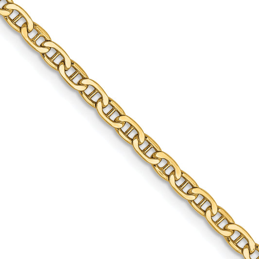 24 Inch 14K Yellow Gold 2.4mm Semi Solid Anchor Chain Necklace