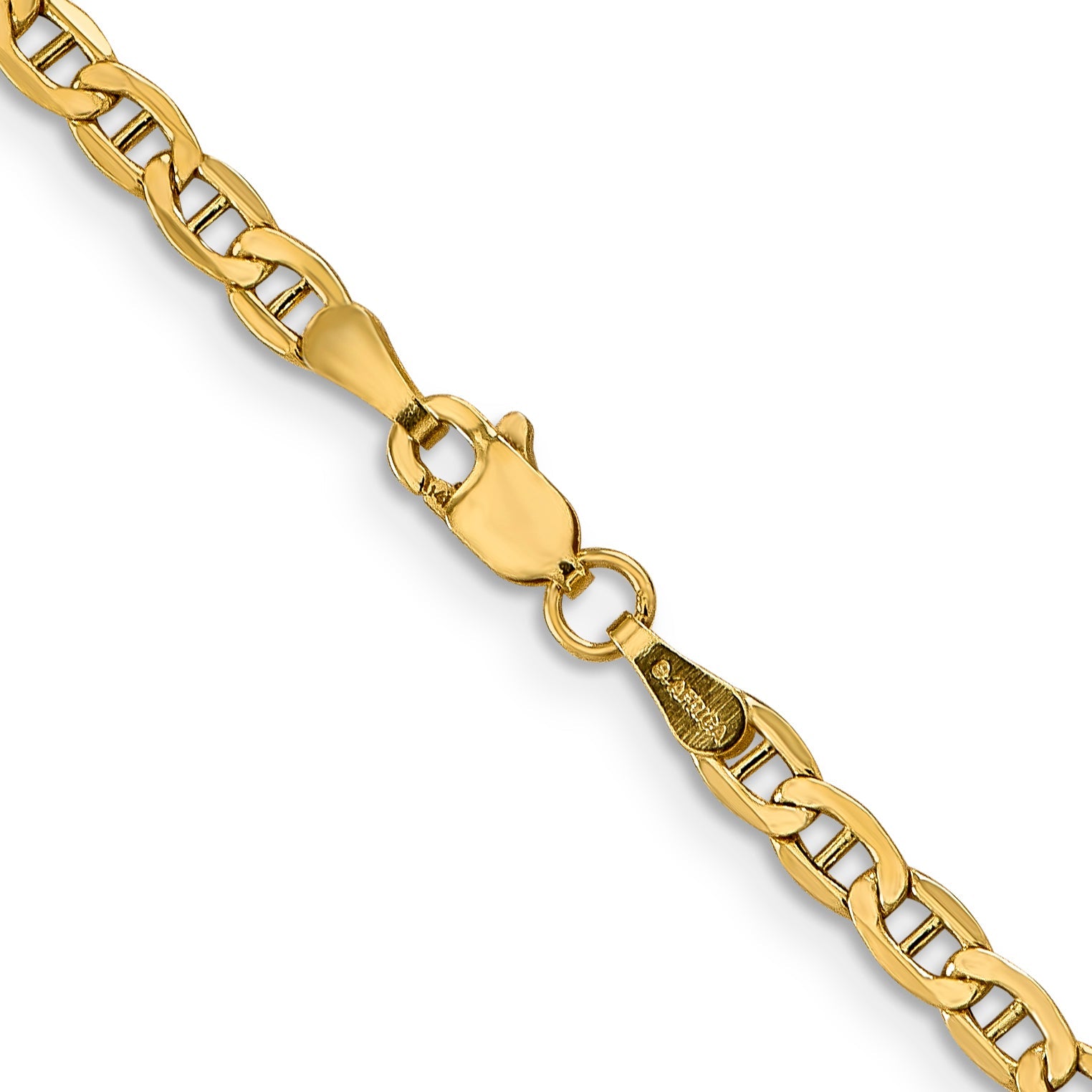 16 Inch 14K Yellow Gold 3.2mm Semi Solid Anchor Chain Necklace