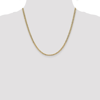 2 Inch 14K Yellow Gold 3.2mm Semi Solid Anchor Chain Necklace