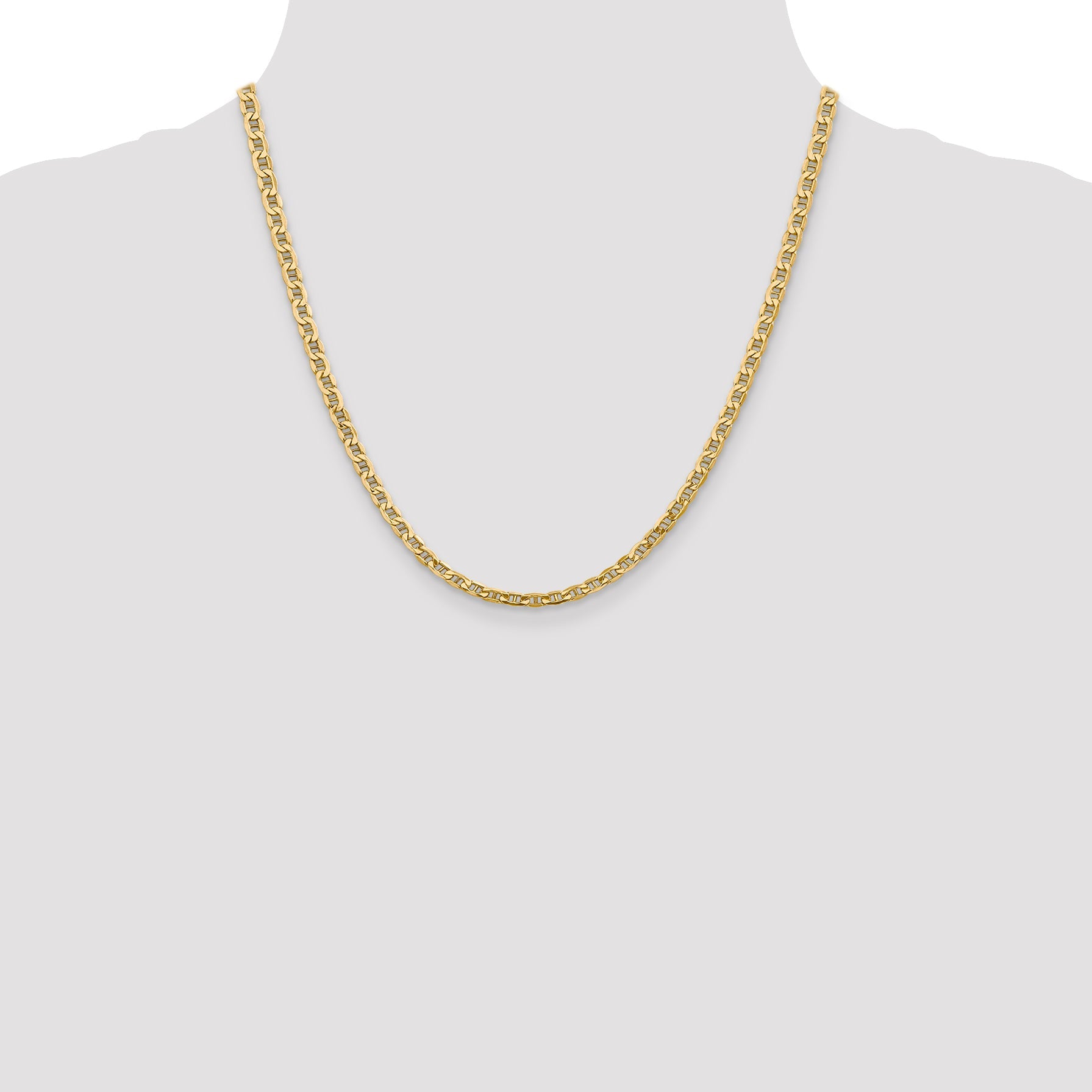 2 Inch 14K Yellow Gold 4mm Semi Solid Anchor Chain Necklace