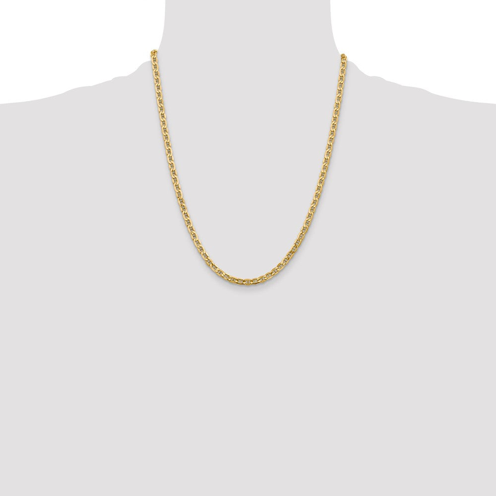 22 Inch 14K Yellow Gold 4mm Semi Solid Anchor Chain Necklace