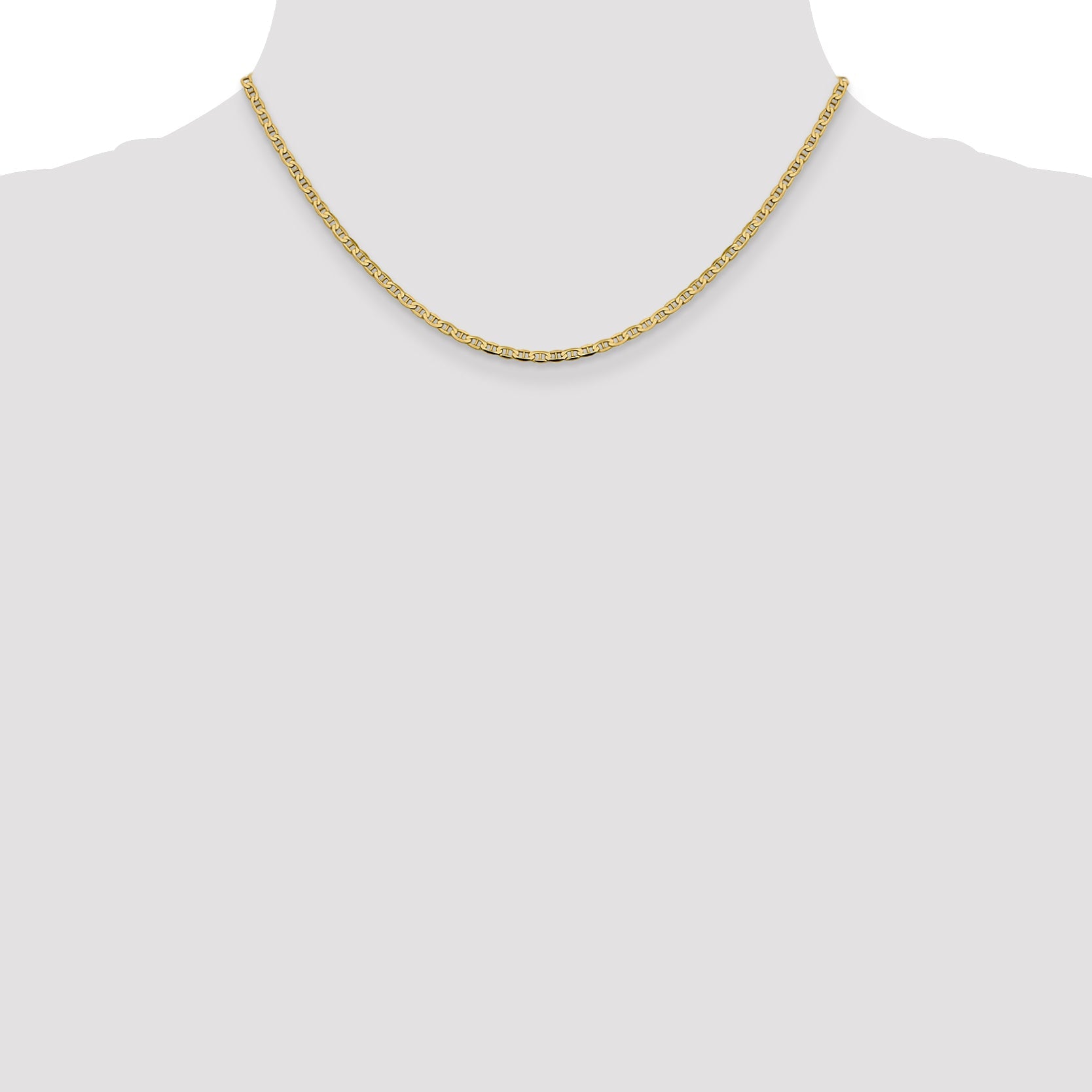 16 Inch 14K Yellow Gold 2.4mm Concave Anchor Chain Necklace