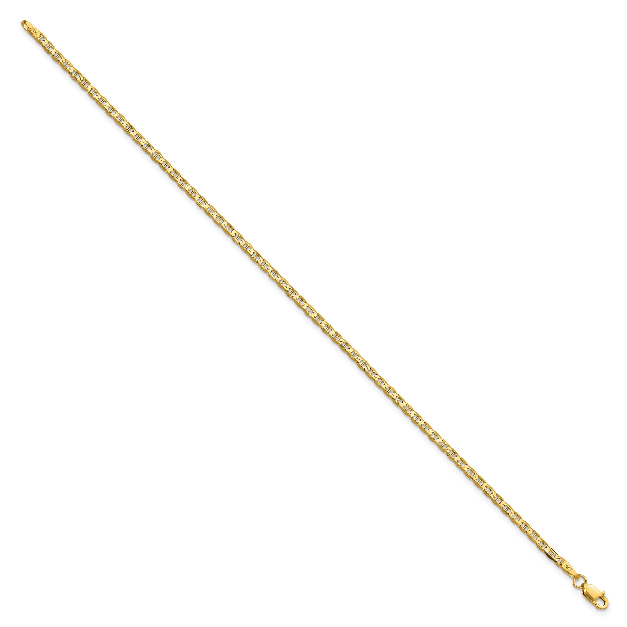 7 Inch 14K Yellow Gold 2.4mm Concave Anchor Chain Bracelet