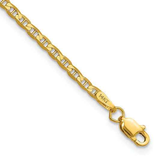 8 Inch 14K Yellow Gold 2.4mm Concave Anchor Chain Bracelet
