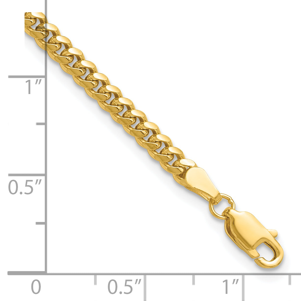 7 Inch 14K Yellow Gold 3.5mm Solid Miami Cuban Chain Bracelet