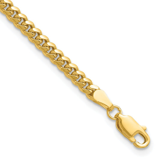 7 Inch 14K Yellow Gold 3.5mm Solid Miami Cuban Chain Bracelet