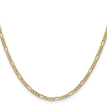 22 Inch 14K Yellow Gold 2.5mm Semi Solid Figaro Chain Necklace
