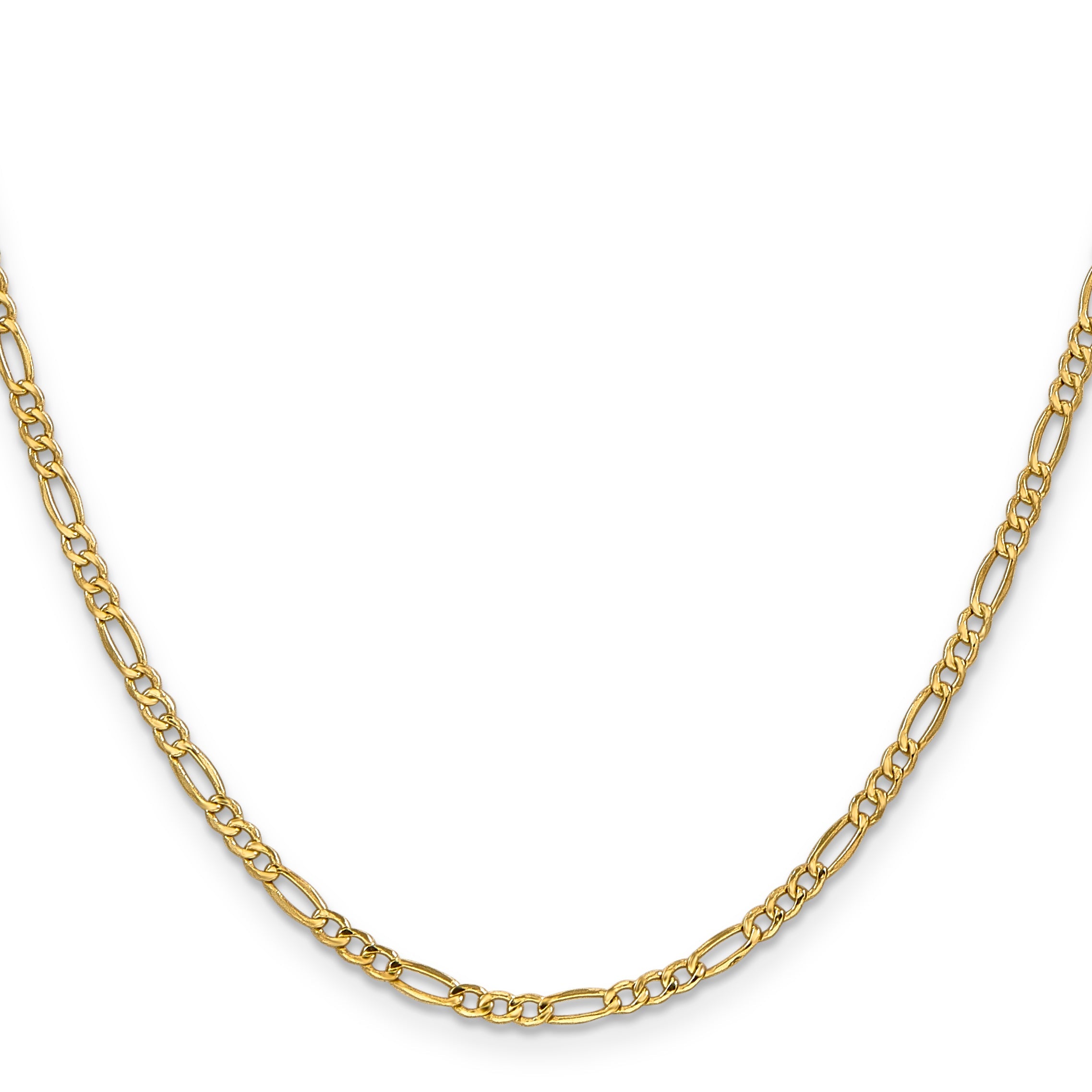24 Inch 14K Yellow Gold 2.5mm Semi Solid Figaro Chain Necklace