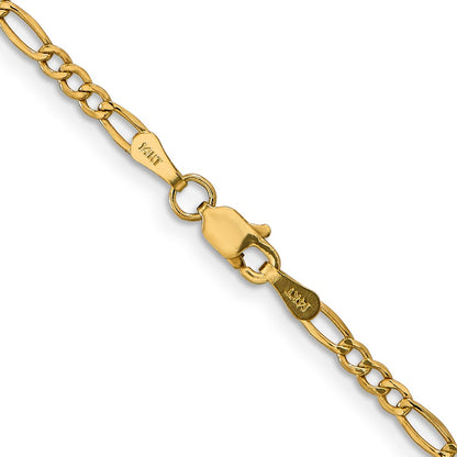 22 Inch 14K Yellow Gold 2.5mm Semi Solid Figaro Chain Necklace