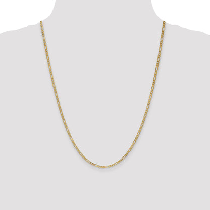24 Inch 14K Yellow Gold 2.5mm Semi Solid Figaro Chain Necklace