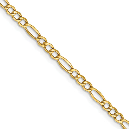 2 Inch 14K Yellow Gold 2.5mm Semi Solid Figaro Chain Necklace