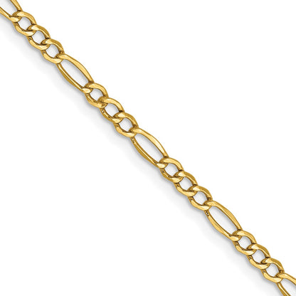 22 Inch 14K Yellow Gold 2.5mm Semi Solid Figaro Chain Necklace