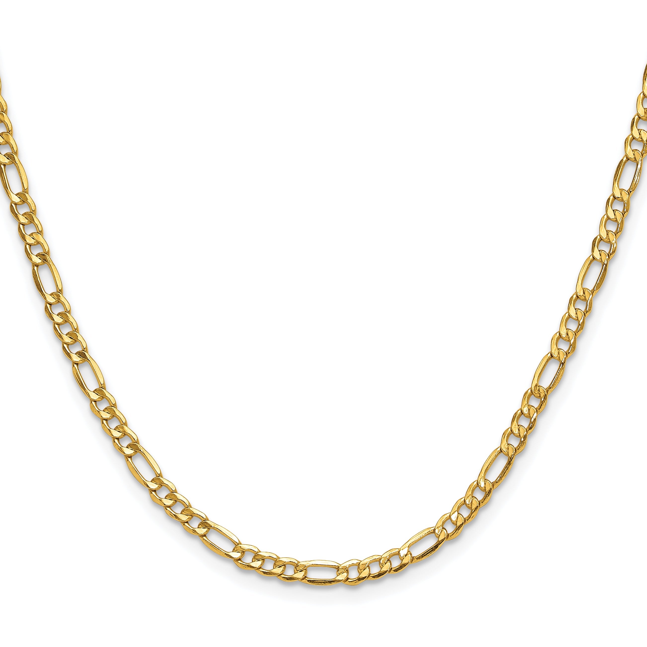 22 Inch 14K Yellow Gold 3.5mm Semi Solid Figaro Chain Necklace