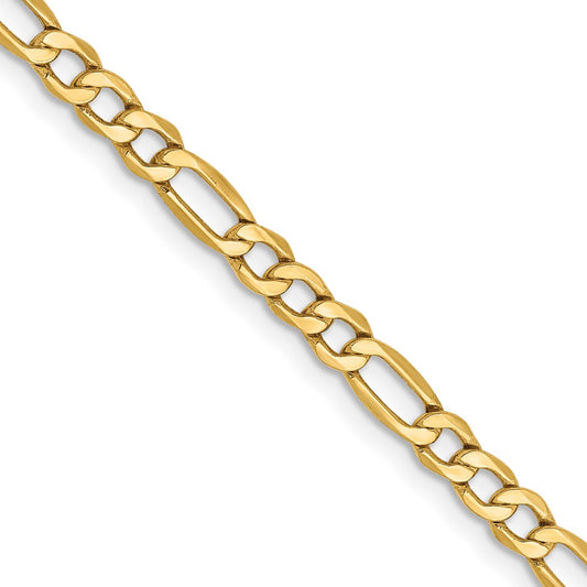 24 Inch 14K Yellow Gold 3.5mm Semi Solid Figaro Chain Necklace