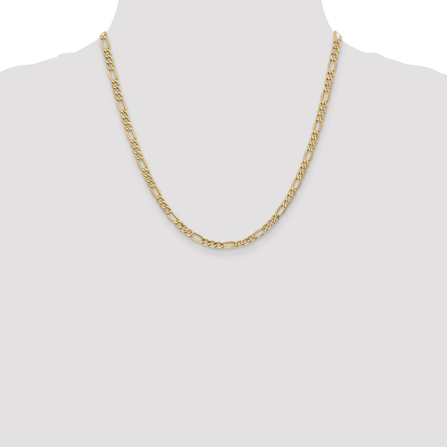 2 Inch 14K Yellow Gold 4.2mm Semi Solid Figaro Chain Necklace