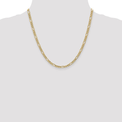 2 Inch 14K Yellow Gold 4.2mm Semi Solid Figaro Chain Necklace