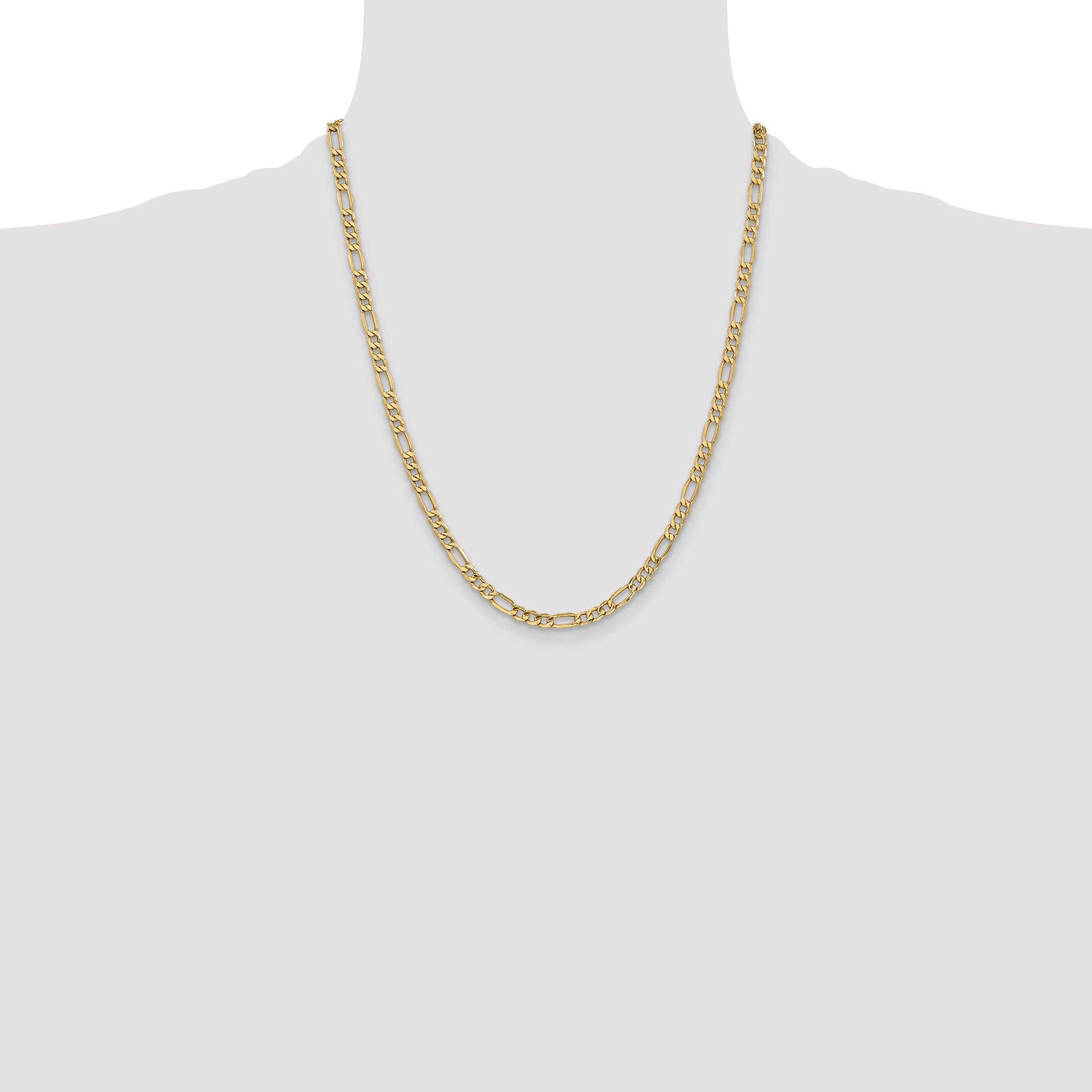 22 Inch 14K Yellow Gold 4.2mm Semi Solid Figaro Chain Necklace