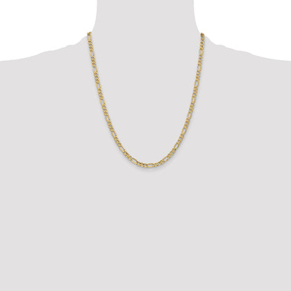 22 Inch 14K Yellow Gold 4.2mm Semi Solid Figaro Chain Necklace