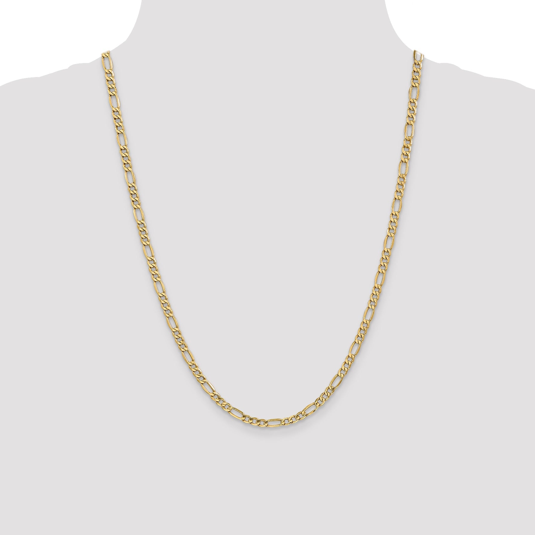24 Inch 14K Yellow Gold 4.2mm Semi Solid Figaro Chain Necklace