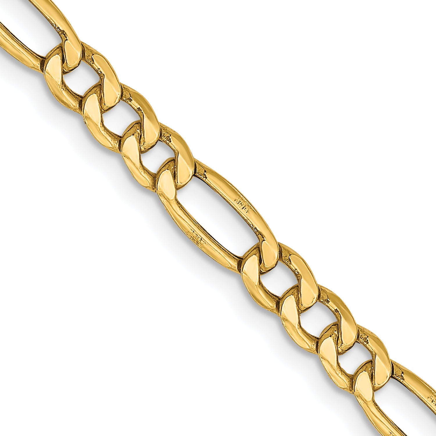 22 Inch 14K Yellow Gold 4.2mm Semi Solid Figaro Chain Necklace