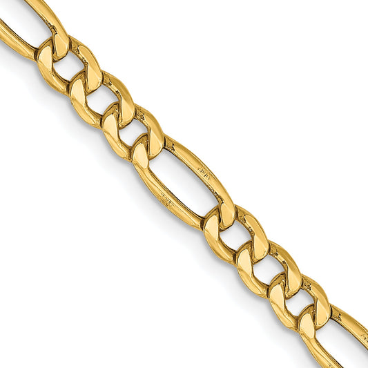 24 Inch 14K Yellow Gold 4.2mm Semi Solid Figaro Chain Necklace