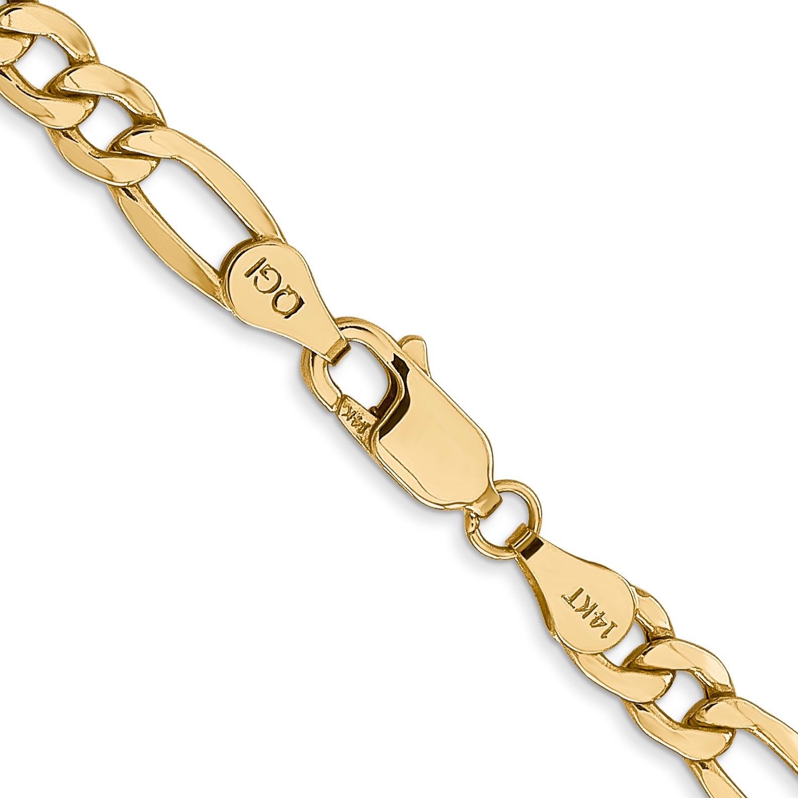 2 Inch 14K Yellow Gold 5.75mm Semi Solid Figaro Chain Necklace