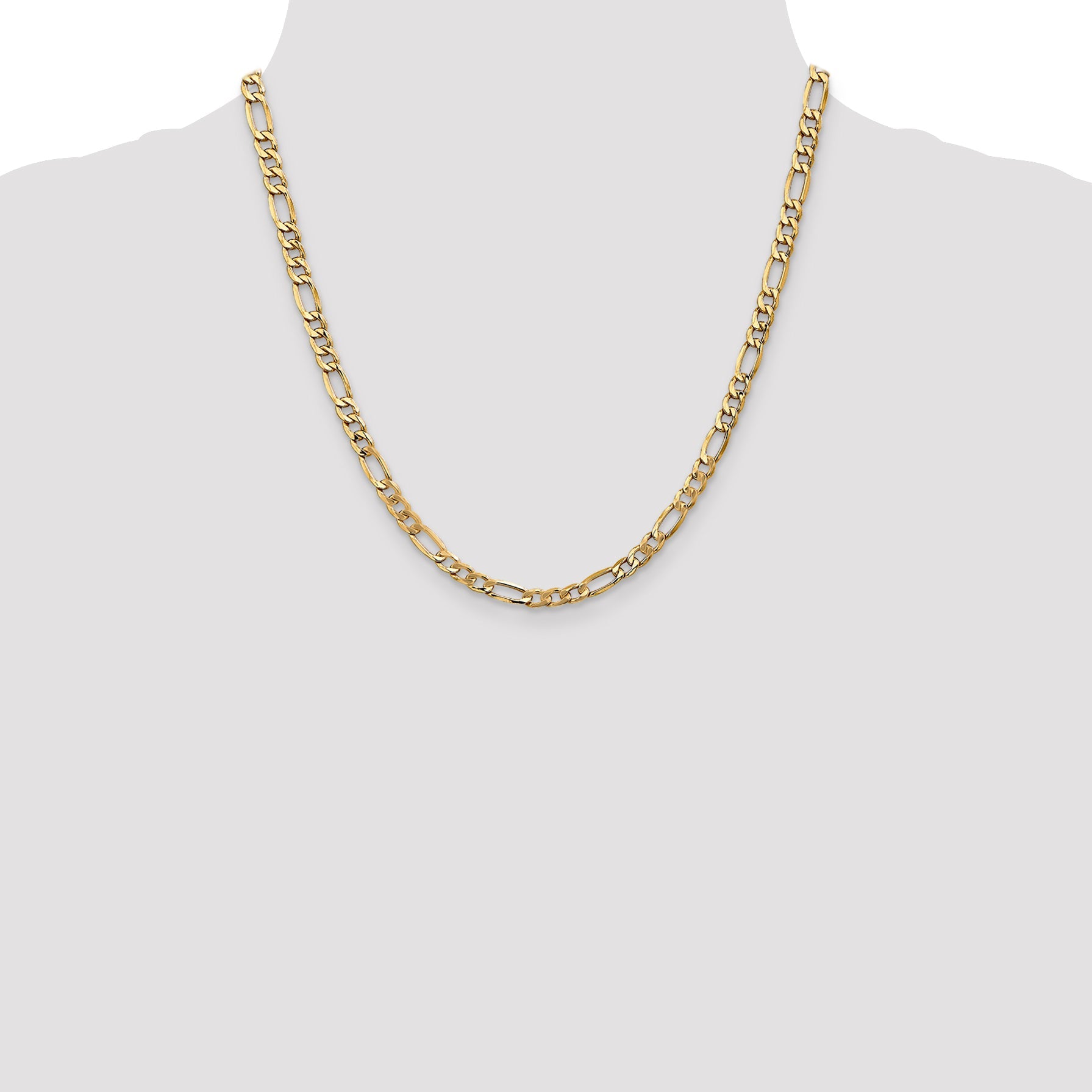 2 Inch 14K Yellow Gold 5.75mm Semi Solid Figaro Chain Necklace