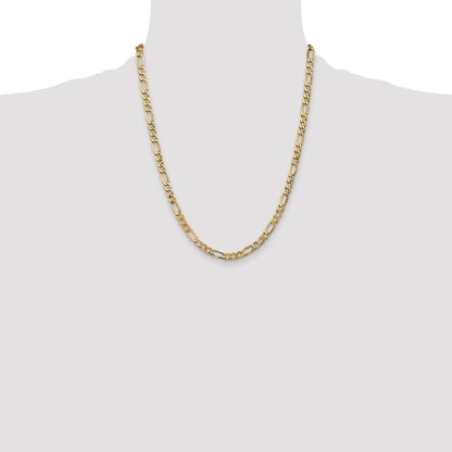 22 Inch 14K Yellow Gold 5.75mm Semi Solid Figaro Chain Necklace