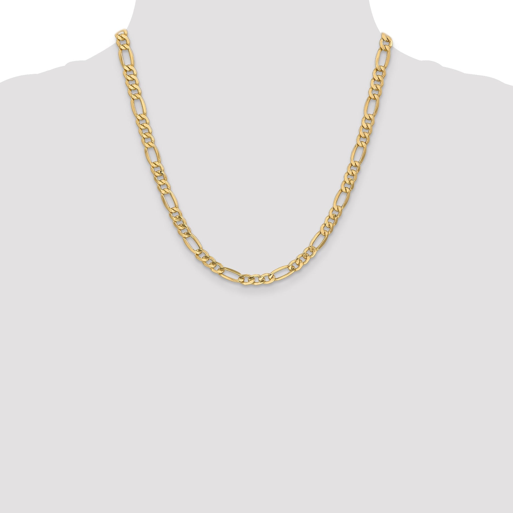 2 Inch 14K Yellow Gold 6.25mm Semi Solid Figaro Chain Necklace