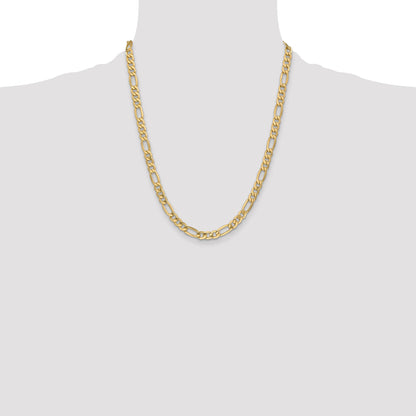 22 Inch 14K Yellow Gold 6.25mm Semi Solid Figaro Chain Necklace