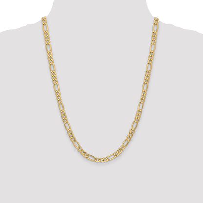 24 Inch 14K Yellow Gold 6.25mm Semi Solid Figaro Chain Necklace