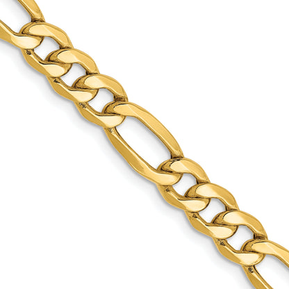 22 Inch 14K Yellow Gold 6.25mm Semi Solid Figaro Chain Necklace