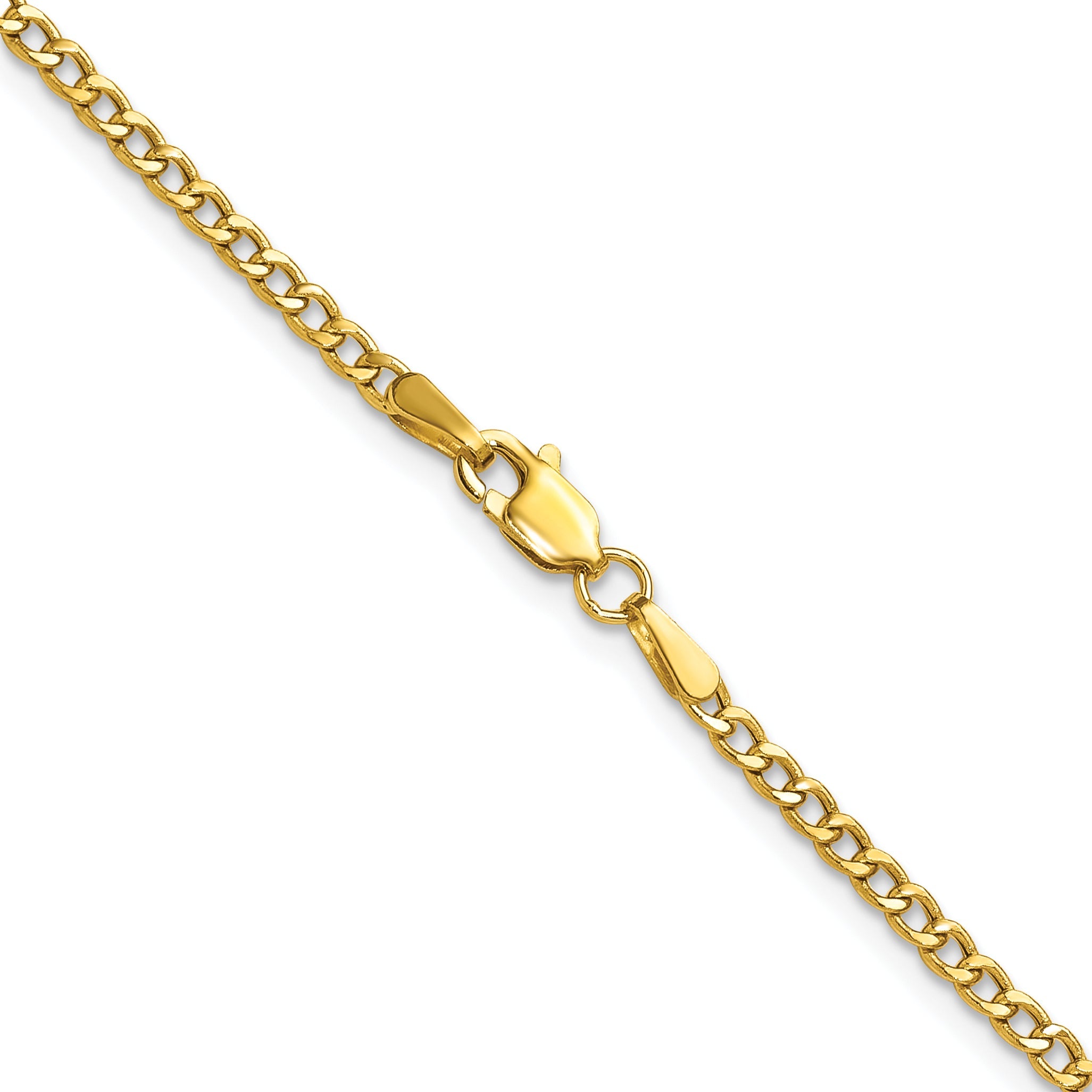 16 Inch 14K Yellow Gold 2.5mm Semi Solid Curb Chain Necklace