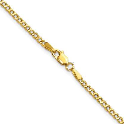16 Inch 14K Yellow Gold 2.5mm Semi Solid Curb Chain Necklace