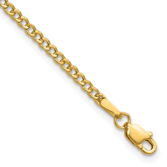8 Inch 14K Yellow Gold 2.5mm Semi Solid Curb Chain Bracelet