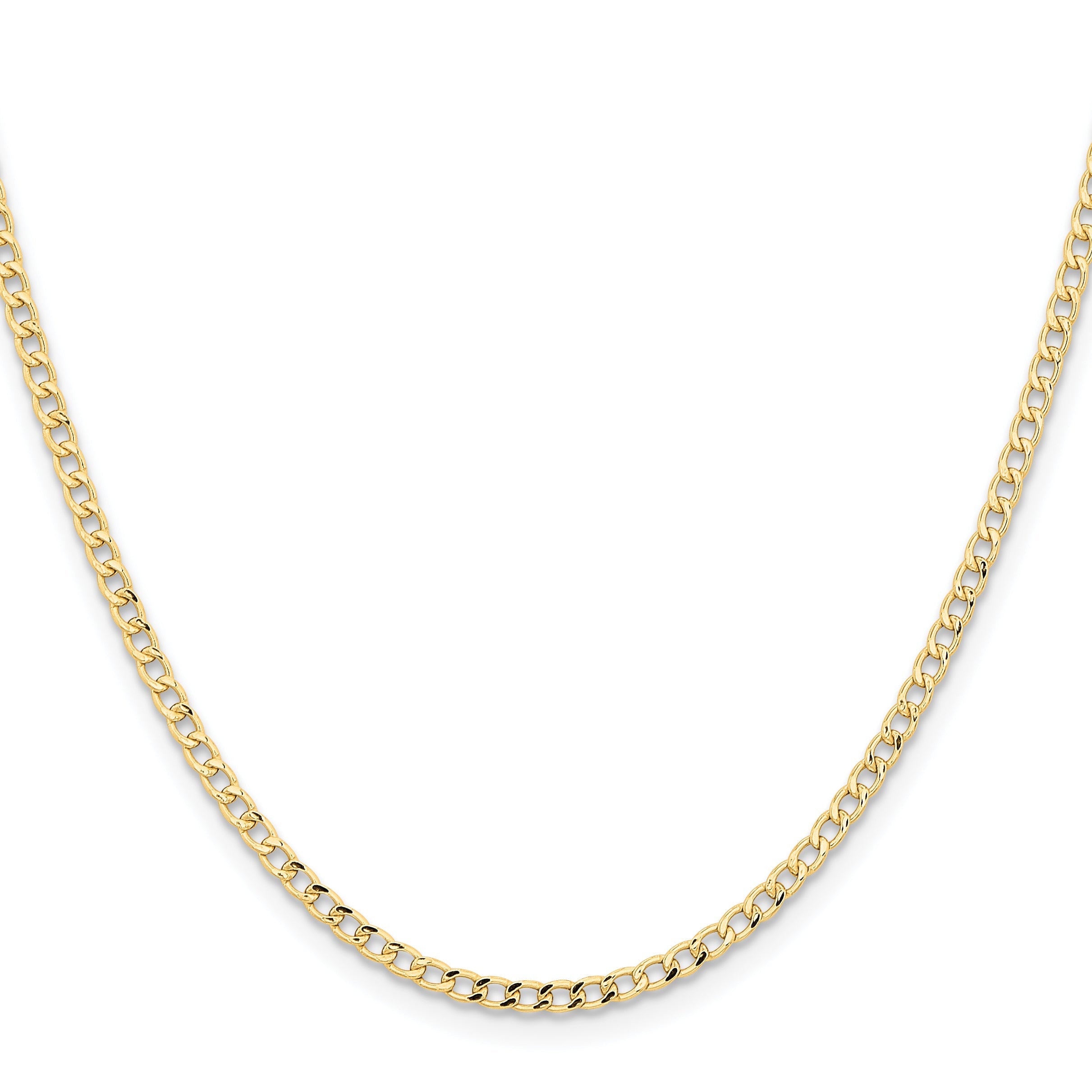 22 Inch 14K Yellow Gold 2.85mm Semi Solid Curb Chain Necklace