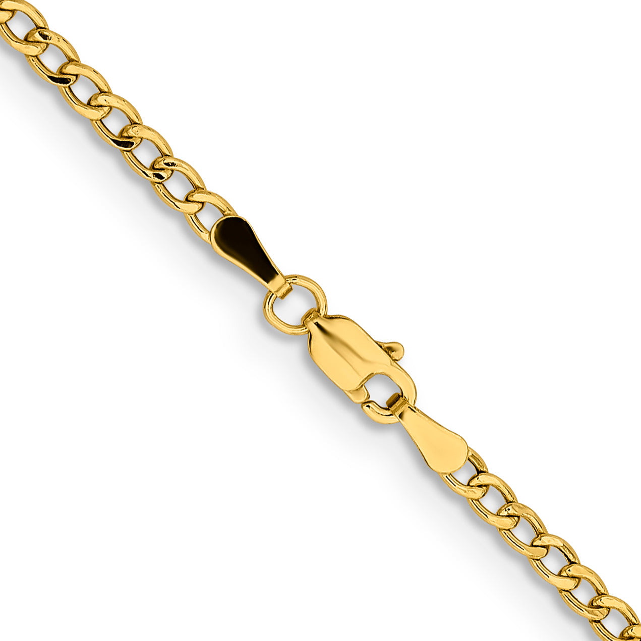 22 Inch 14K Yellow Gold 2.85mm Semi Solid Curb Chain Necklace