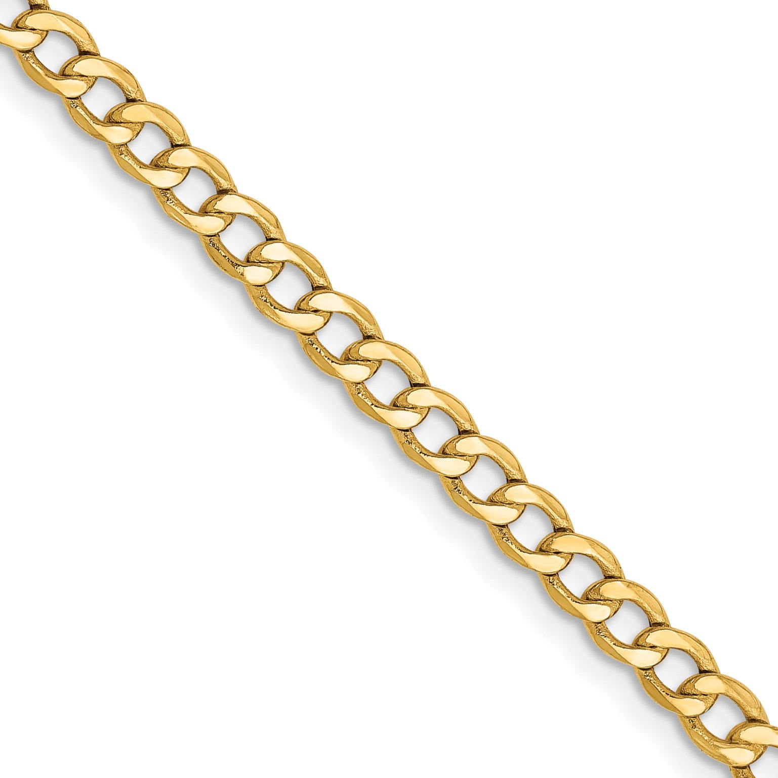 22 Inch 14K Yellow Gold 2.85mm Semi Solid Curb Chain Necklace