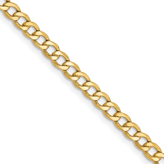 22 Inch 14K Yellow Gold 2.85mm Semi Solid Curb Chain Necklace