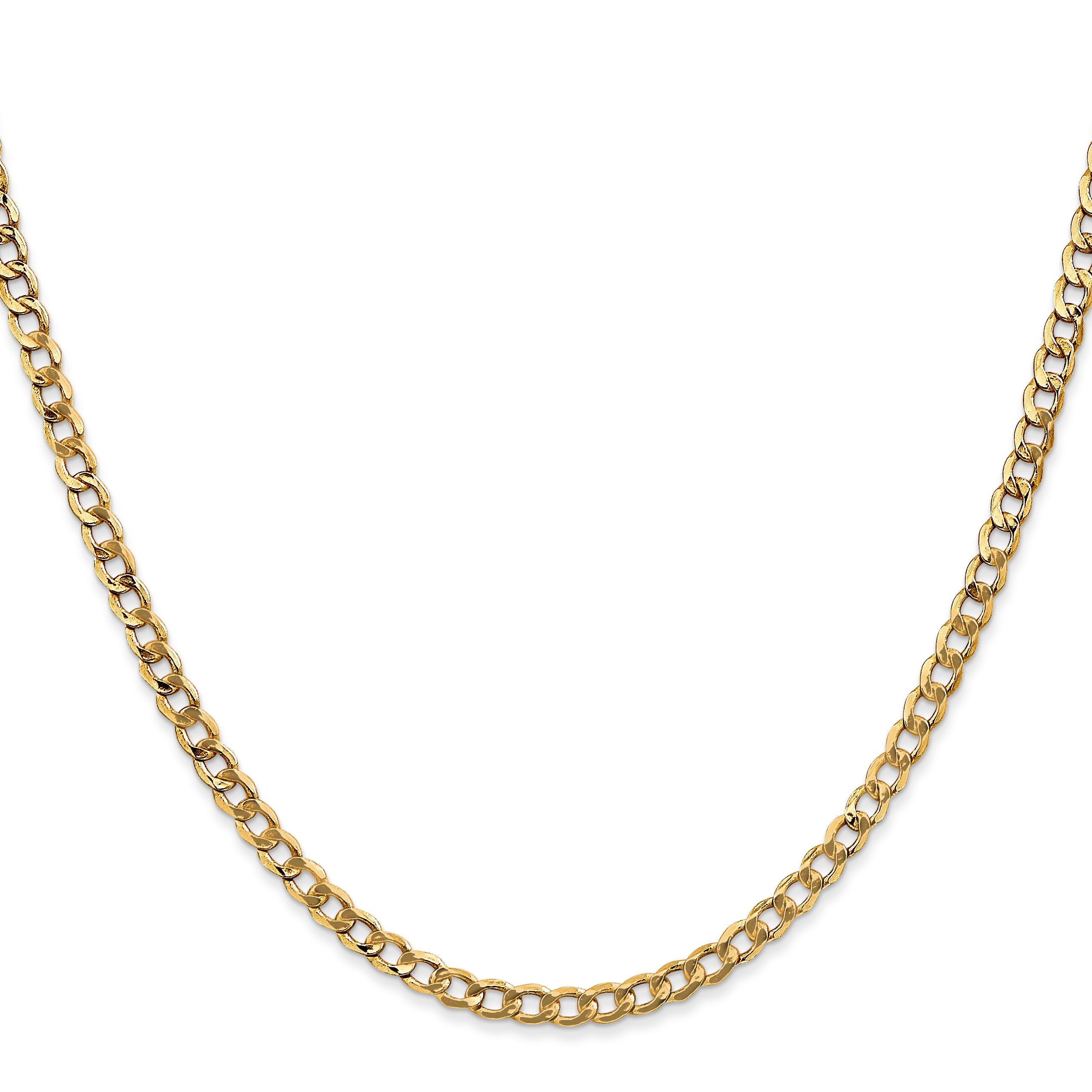 24 Inch 14K Yellow Gold 3.35mm Semi Solid Curb Chain Necklace