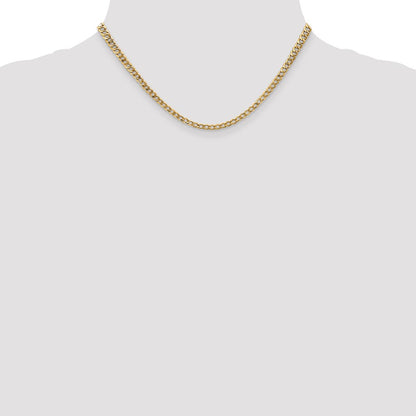 16 Inch 14K Yellow Gold 3.35mm Semi Solid Curb Chain Necklace