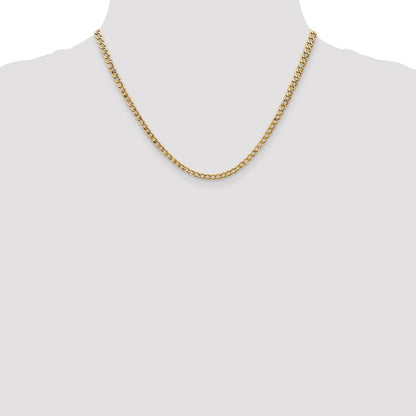18 Inch 14K Yellow Gold 3.35mm Semi Solid Curb Chain Necklace