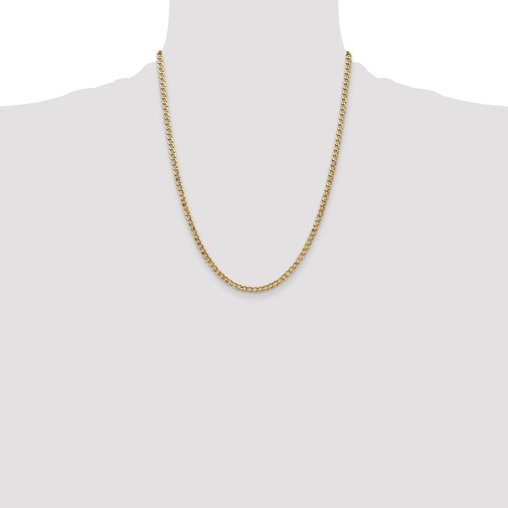 22 Inch 14K Yellow Gold 3.35mm Semi Solid Curb Chain Necklace