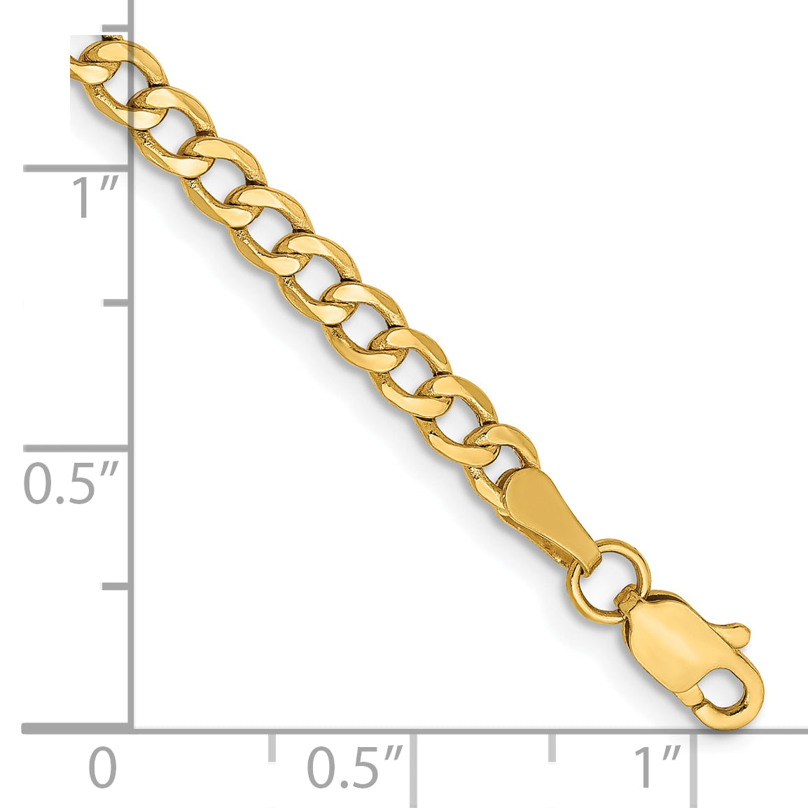 7 Inch 14K Yellow Gold 3.35mm Semi Solid Curb Chain Bracelet