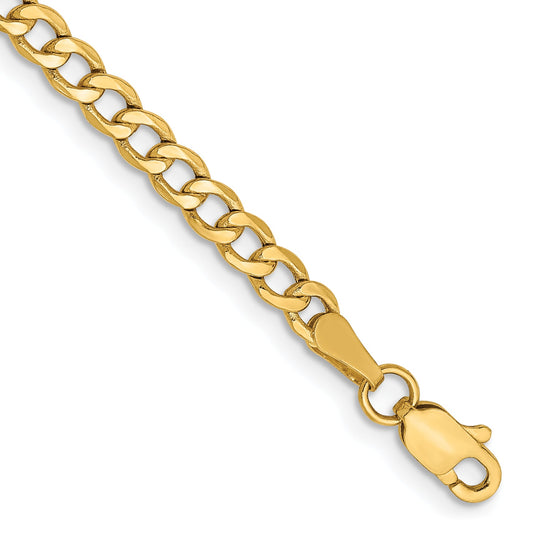 8 Inch 14K Yellow Gold 3.35mm Semi Solid Curb Chain Bracelet